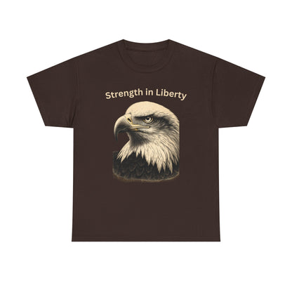 Engraved Eagle - Strength in Liberty - text on the top of a Heavyweight T-shirt
