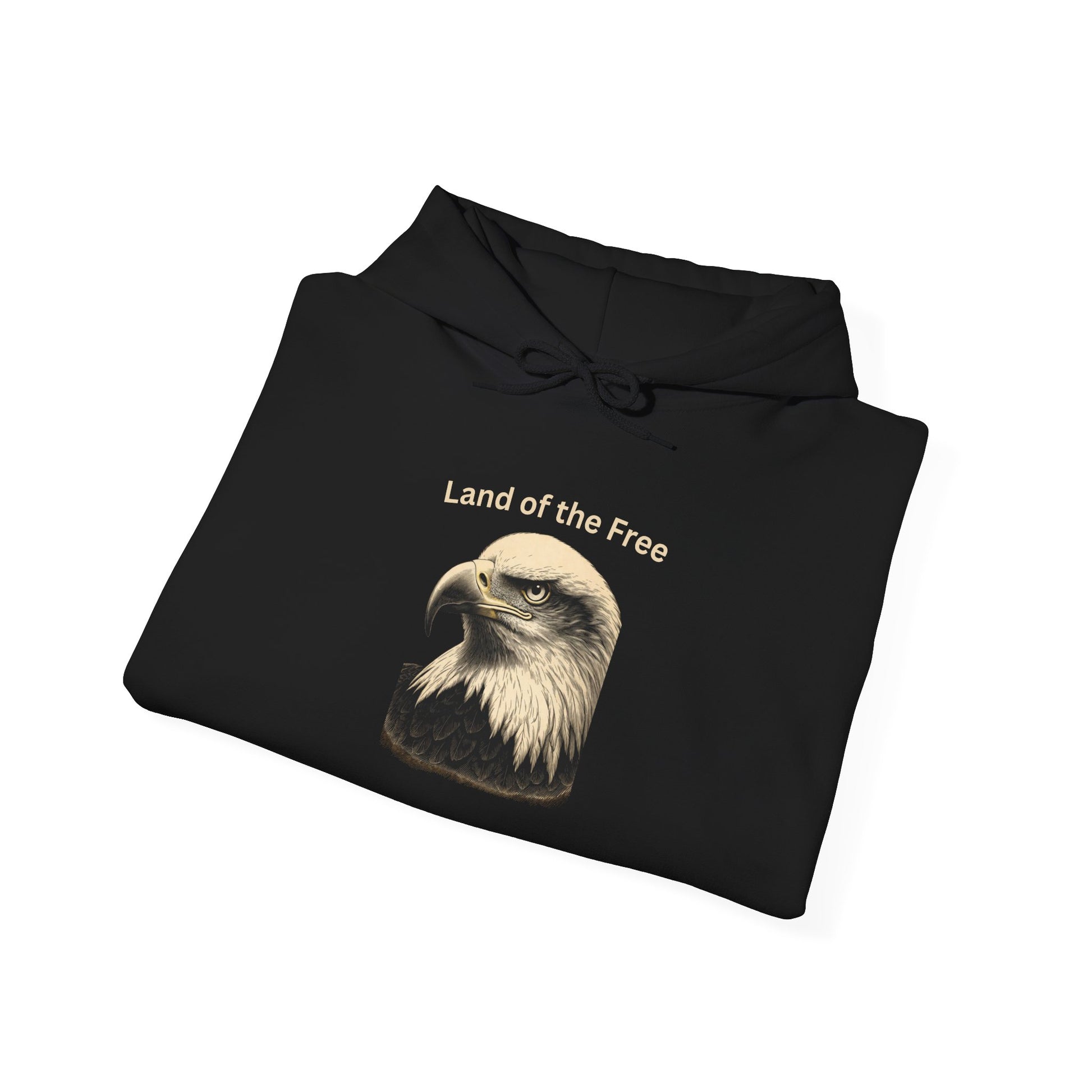 Land of the Free text above an eagle head on a Pullover Hoodie