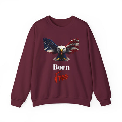 Born Free Patriotic Eagle text on a Crewneck Sweatshirt