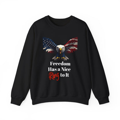 Freedom Has A Nice Ring To It Patriotic Eagle text on a Crewneck Sweatshirt