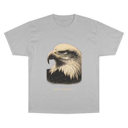 Engraved Eagle - Home of the Brave - text on the muted of a Champion Tee