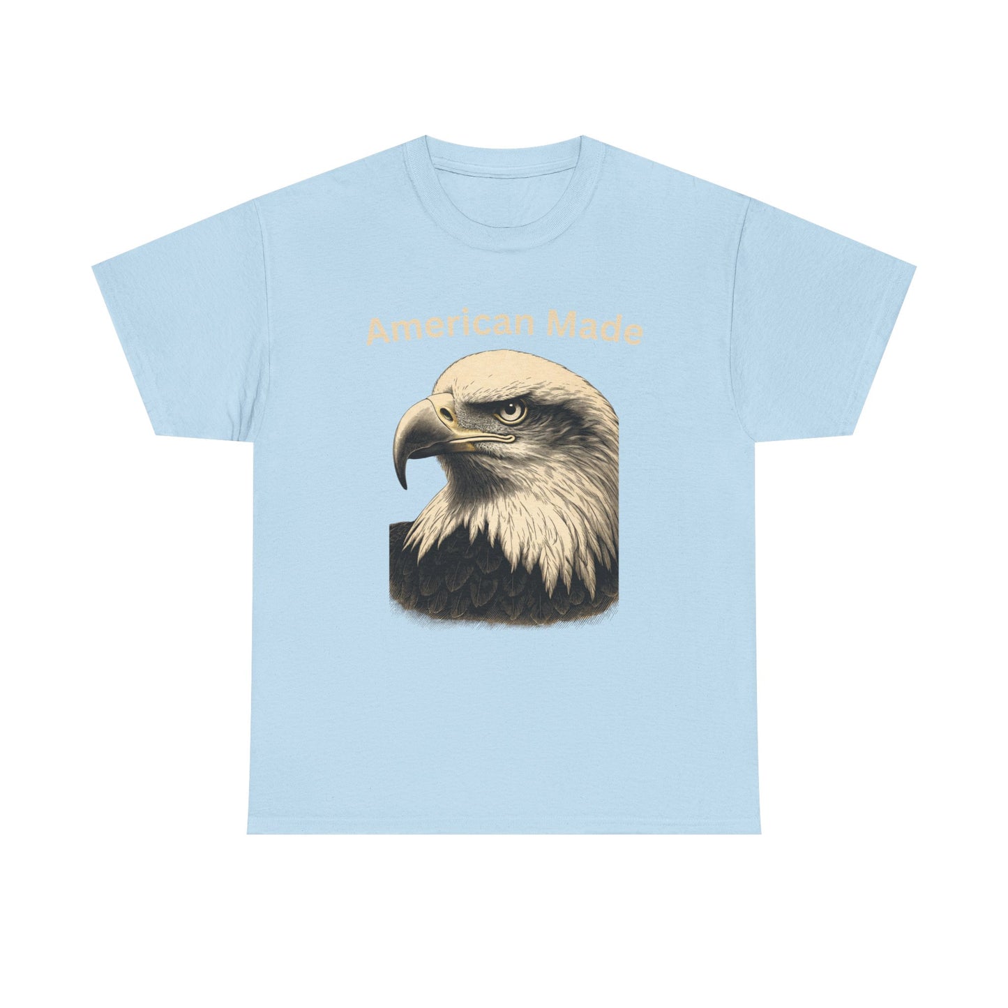 Engraved Eagle - American Made - text on the top of a Heavyweight T-shirt