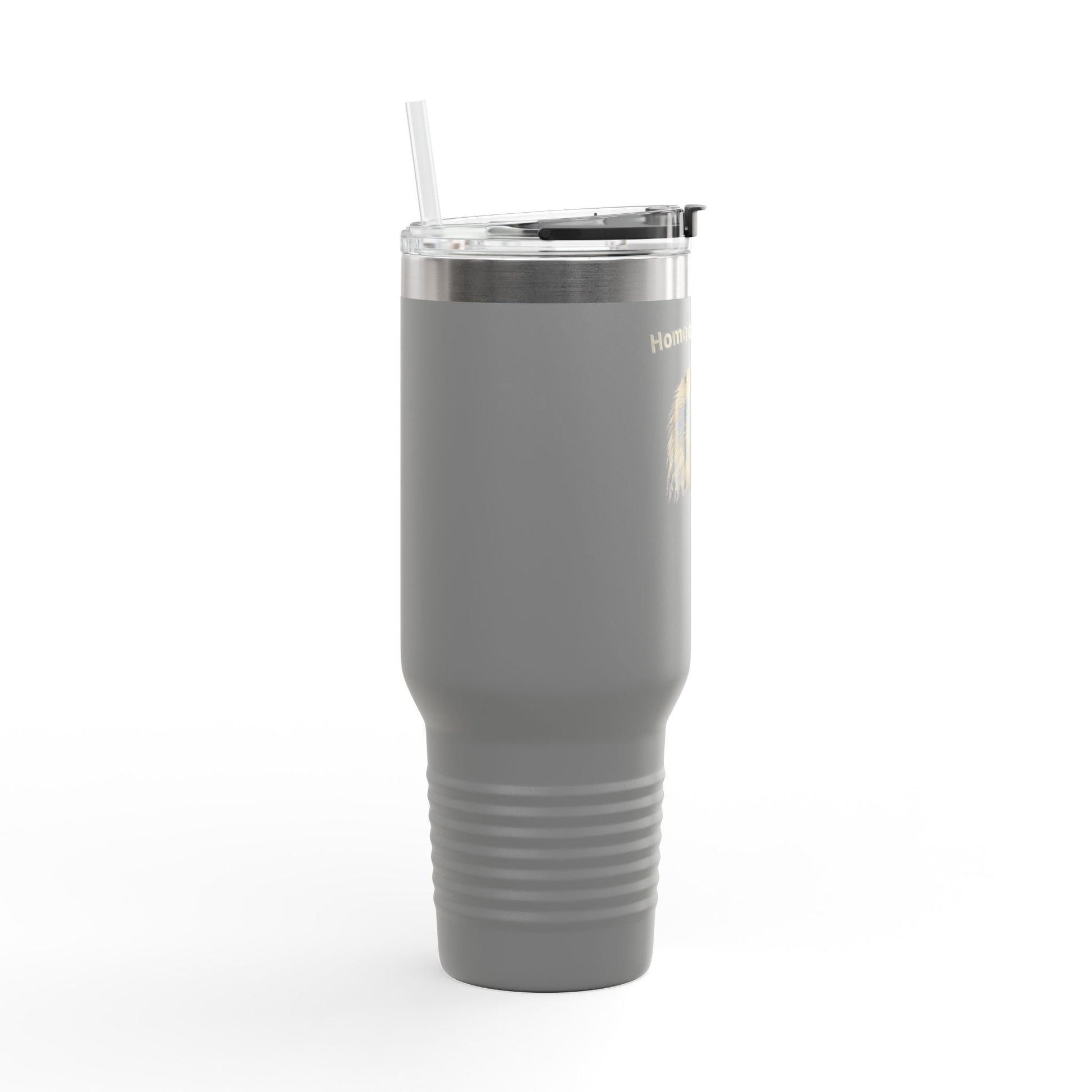 Land of the Free text on the top of a  40oz Insulated Travel Mug