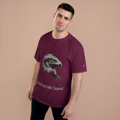 United We Stand text below an eagle head on a Champion Tee