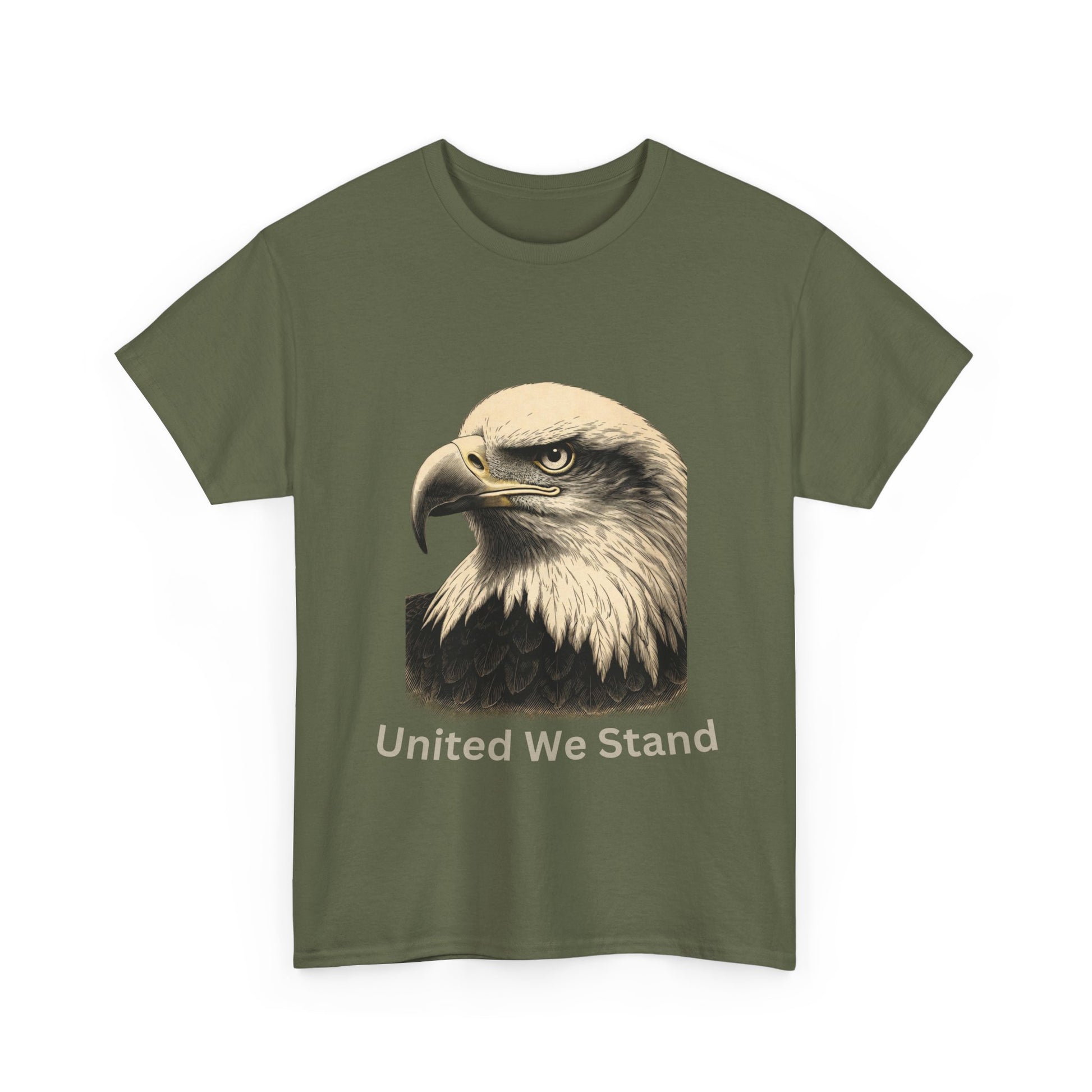 Engraved Eagle - United We Stand - text on the bottom of a Heavyweight T-shirt