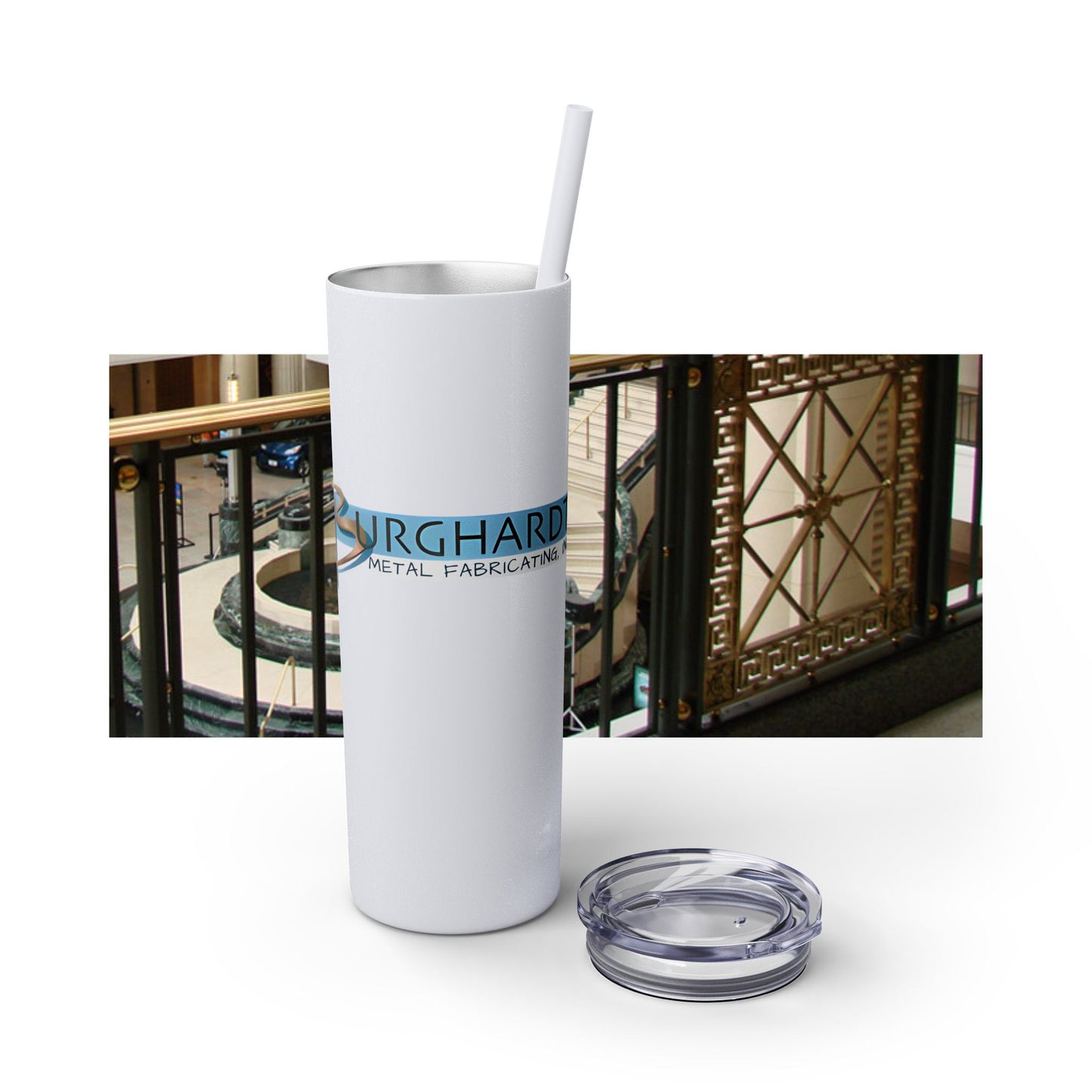Burghardt Metal Fabricating, Inc., logo on a 20oz Skinny Tumbler