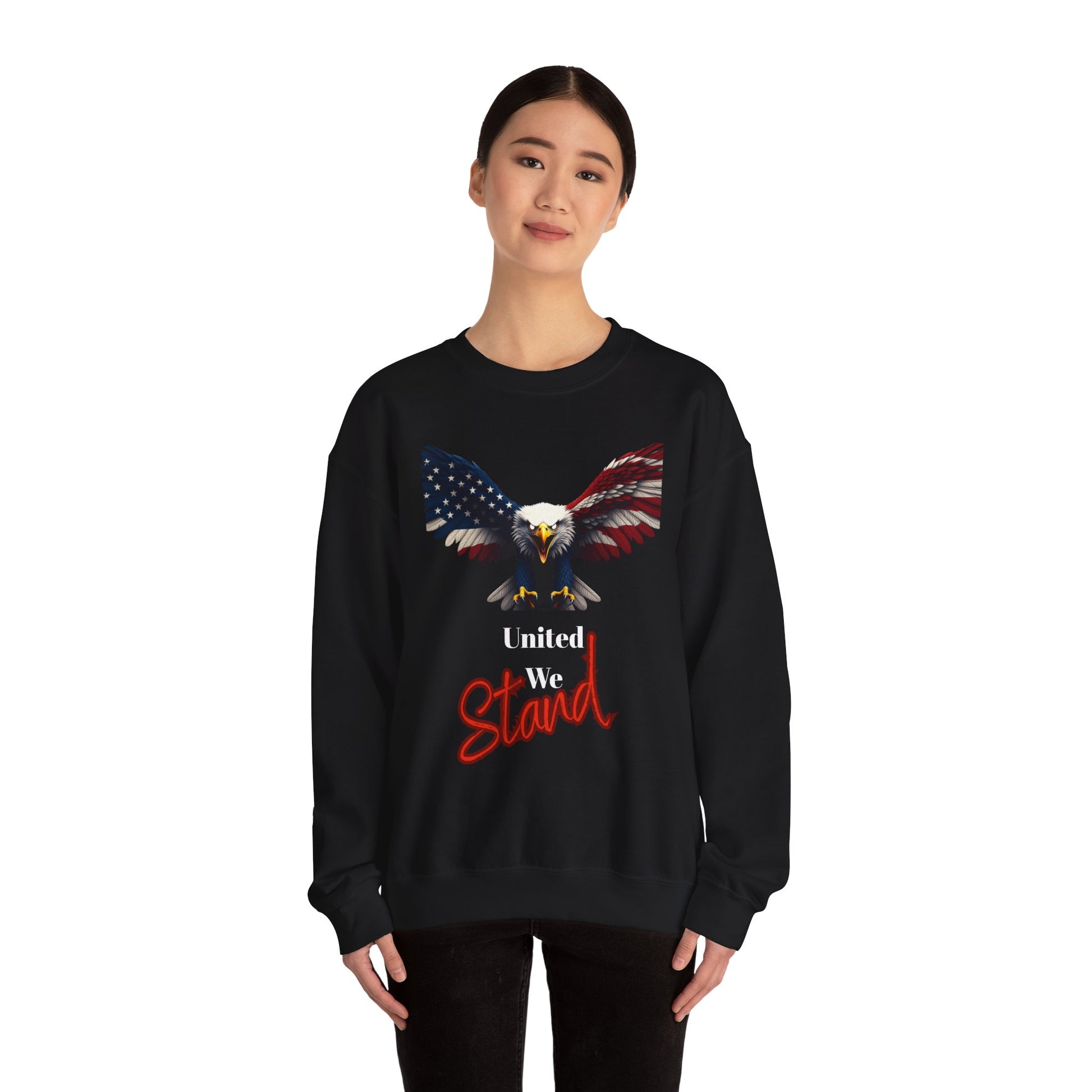 United We Stand Patriotic Eagle text on a Crewneck Sweatshirt