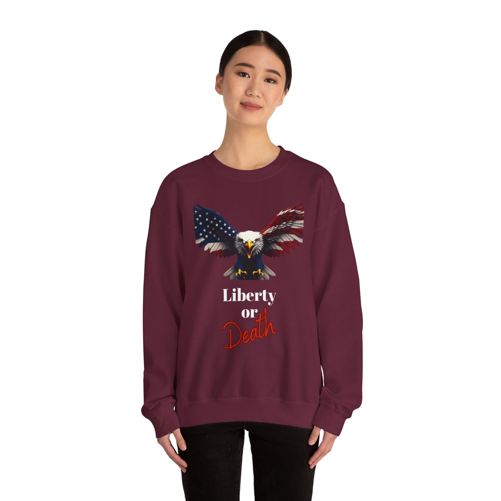 Liberty Or Death Patriotic Eagle text on a Crewneck Sweatshirt