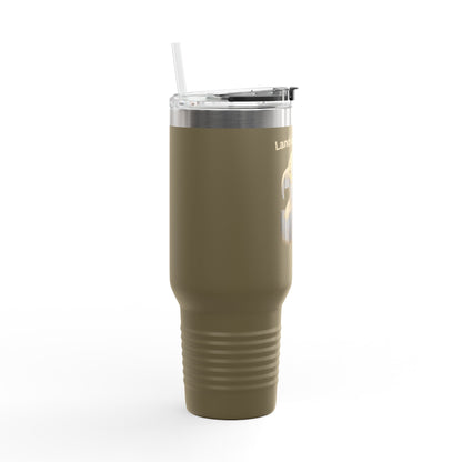 Land of the Free text on the top of a  40oz Insulated Travel Mug