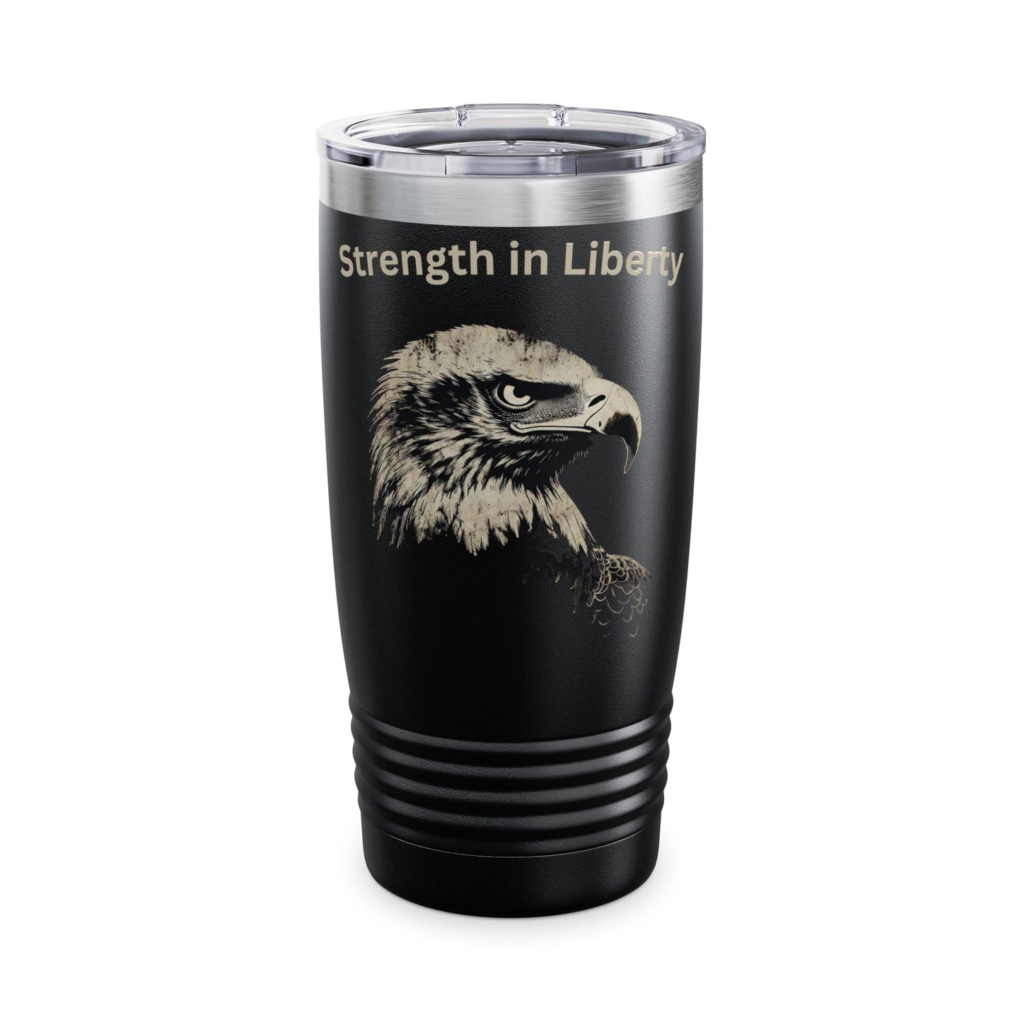 Strength in Liberty text at the top of a 20oz Insulated Tumbler