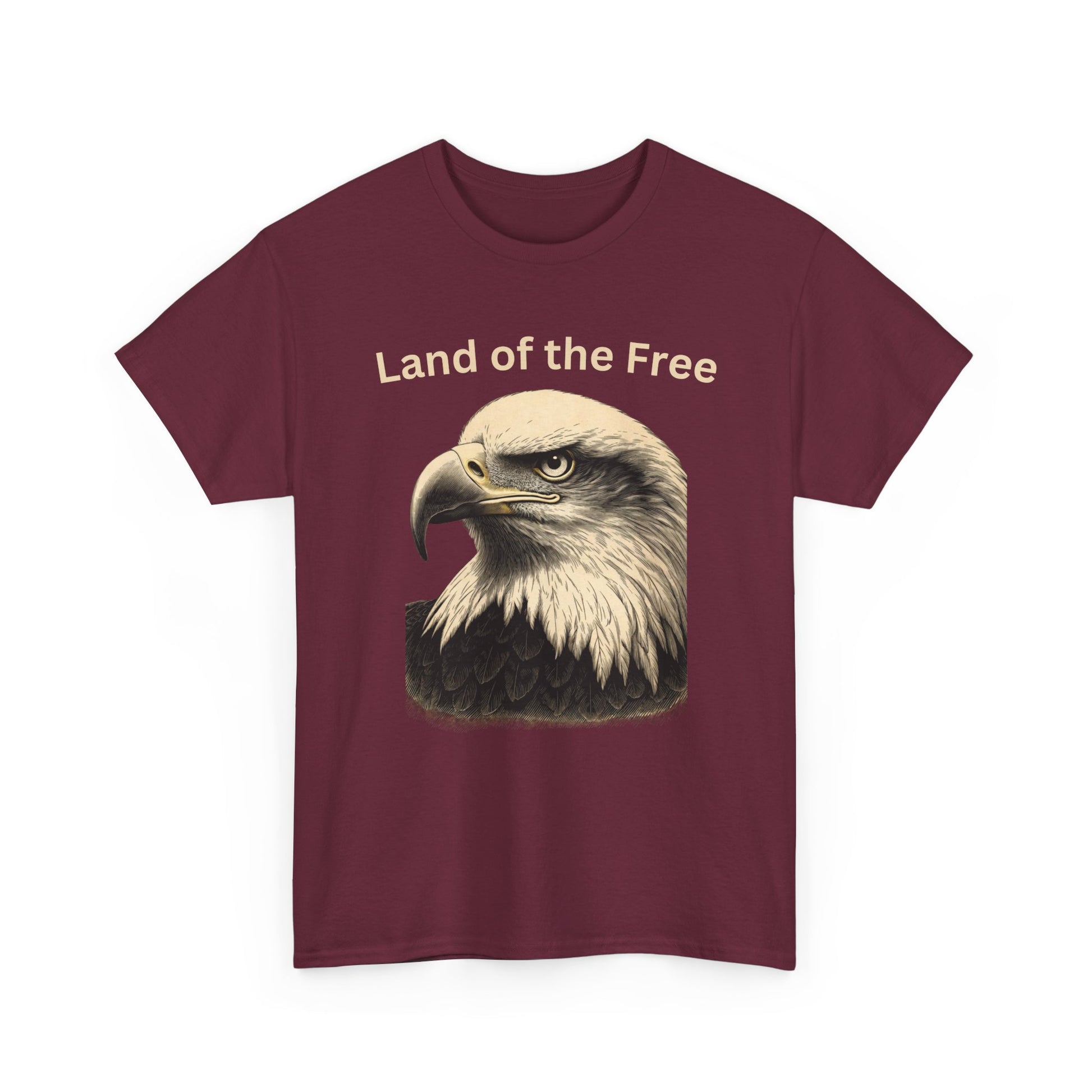 Engraved Eagle - Land of the Free - text on the top of a Heavyweight T-shirt