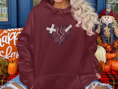 Broken Heart Design Hoodie Perfect for Autumn Wear