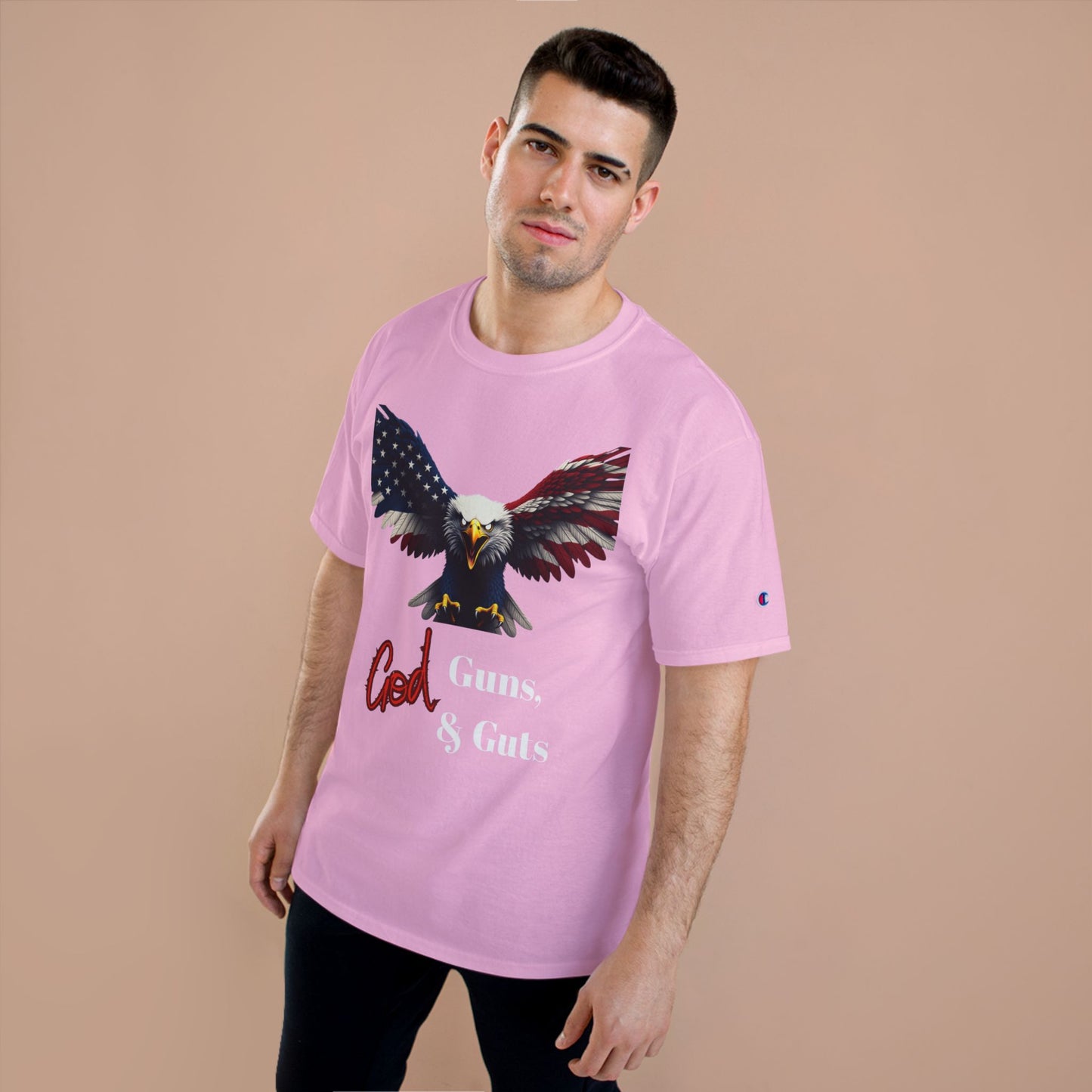 God Guns & Guts Patriotic Eagle on a Champion T-shirt