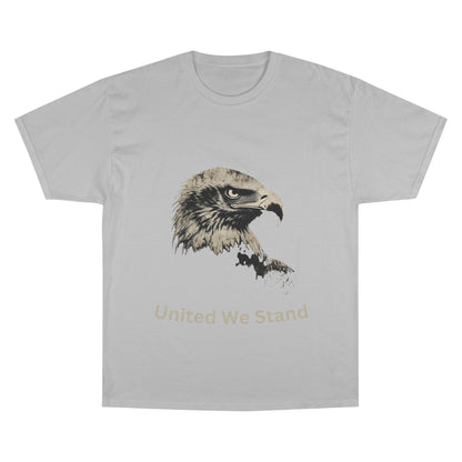United We Stand text below an eagle head on a Champion Tee