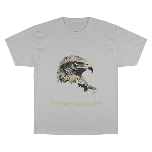 United We Stand text below an eagle head on a Champion Tee