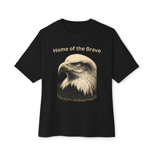 Engraved Eagle - Home of the Brave text at the top of a premium tee