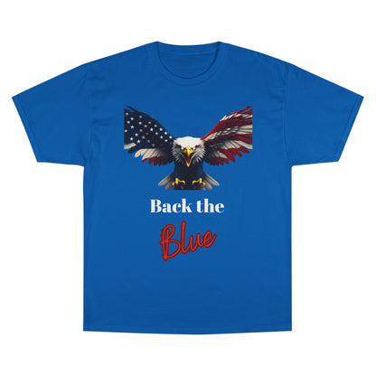 Back The Blue Patriotic Eagle on a Champion T-shirt