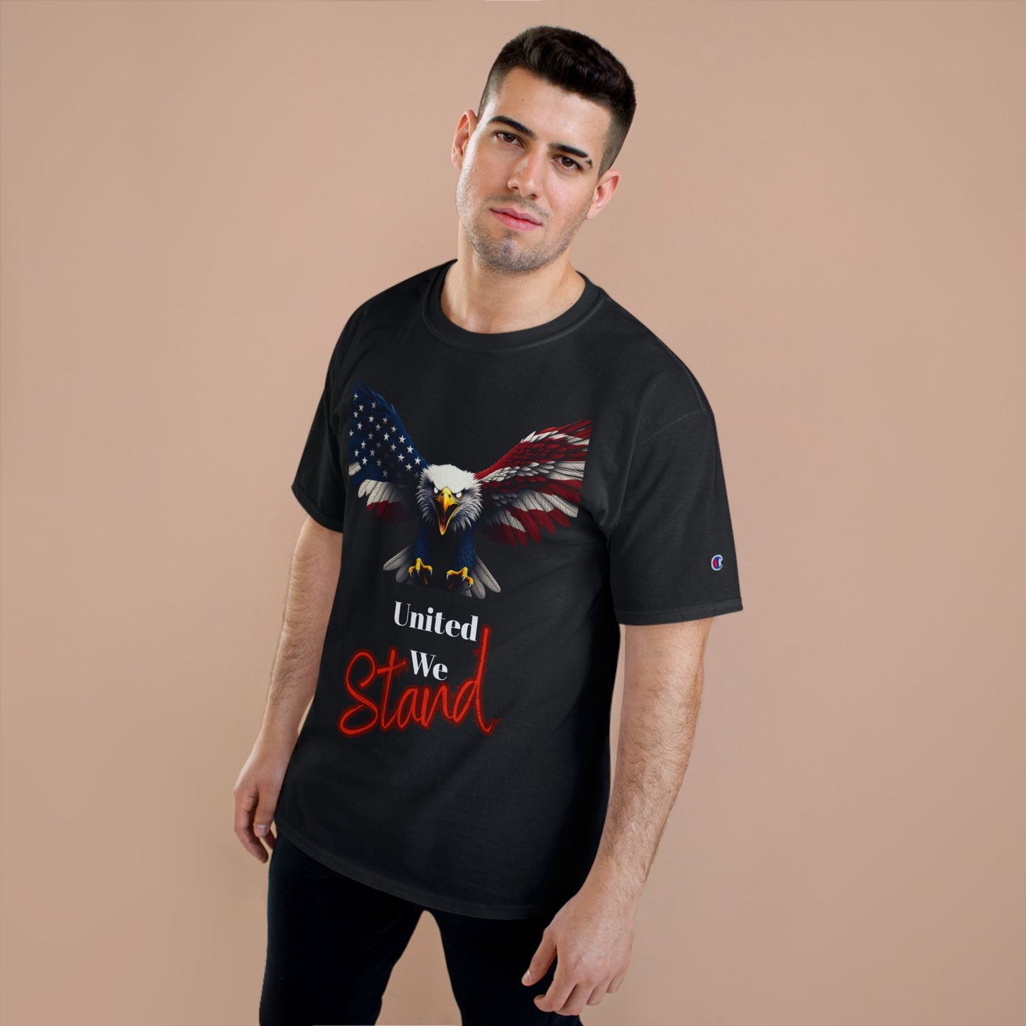 United We Stand Patriotic Eagle on a Champion T-shirt
