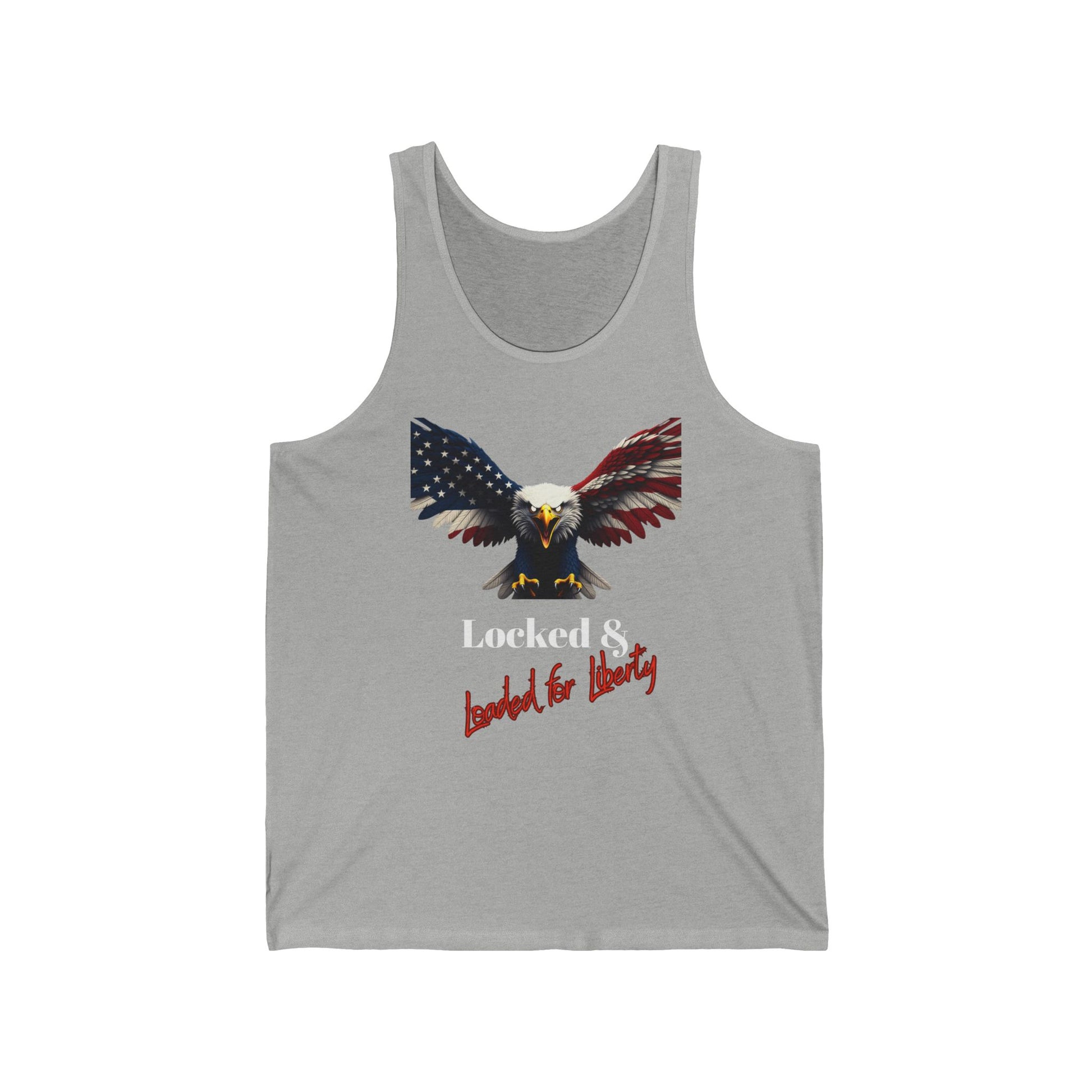Locked & Loaded For Liberty Patriotic Eagle on a Premium Tank Top