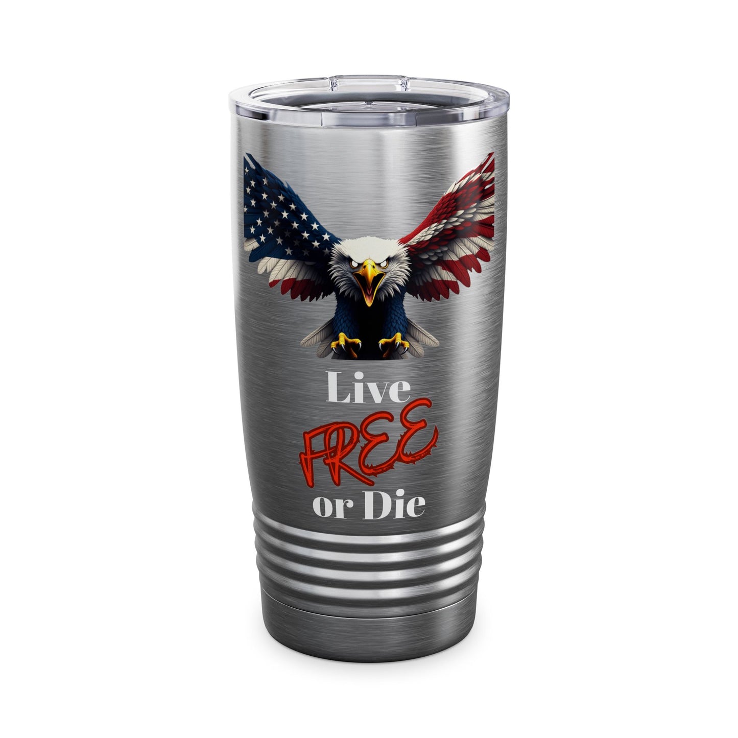 Live Free Or Die Patriotic Eagle on a 20oz Insulated Tumbler