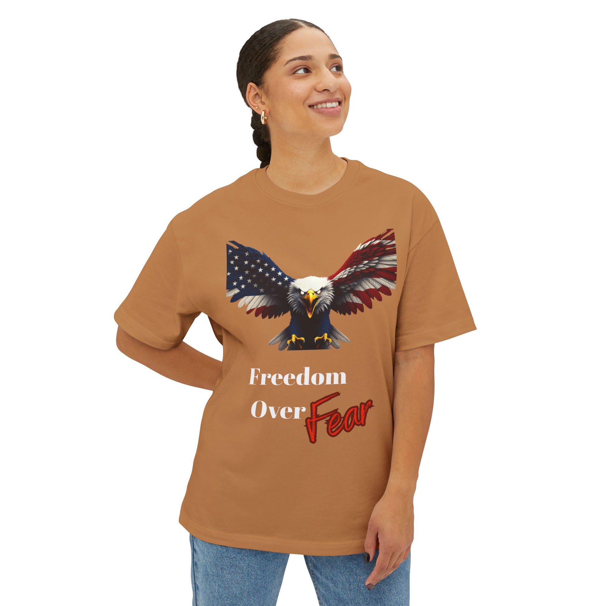 Freedom Over Fear Patriotic Eagle on a Premium Tee