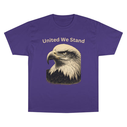 Engraved Eagle - United We Stand - text on the top of a Champion Tee