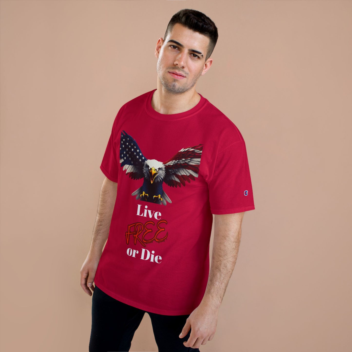 Live Free Or Die Patriotic Eagle on a Champion T-shirt