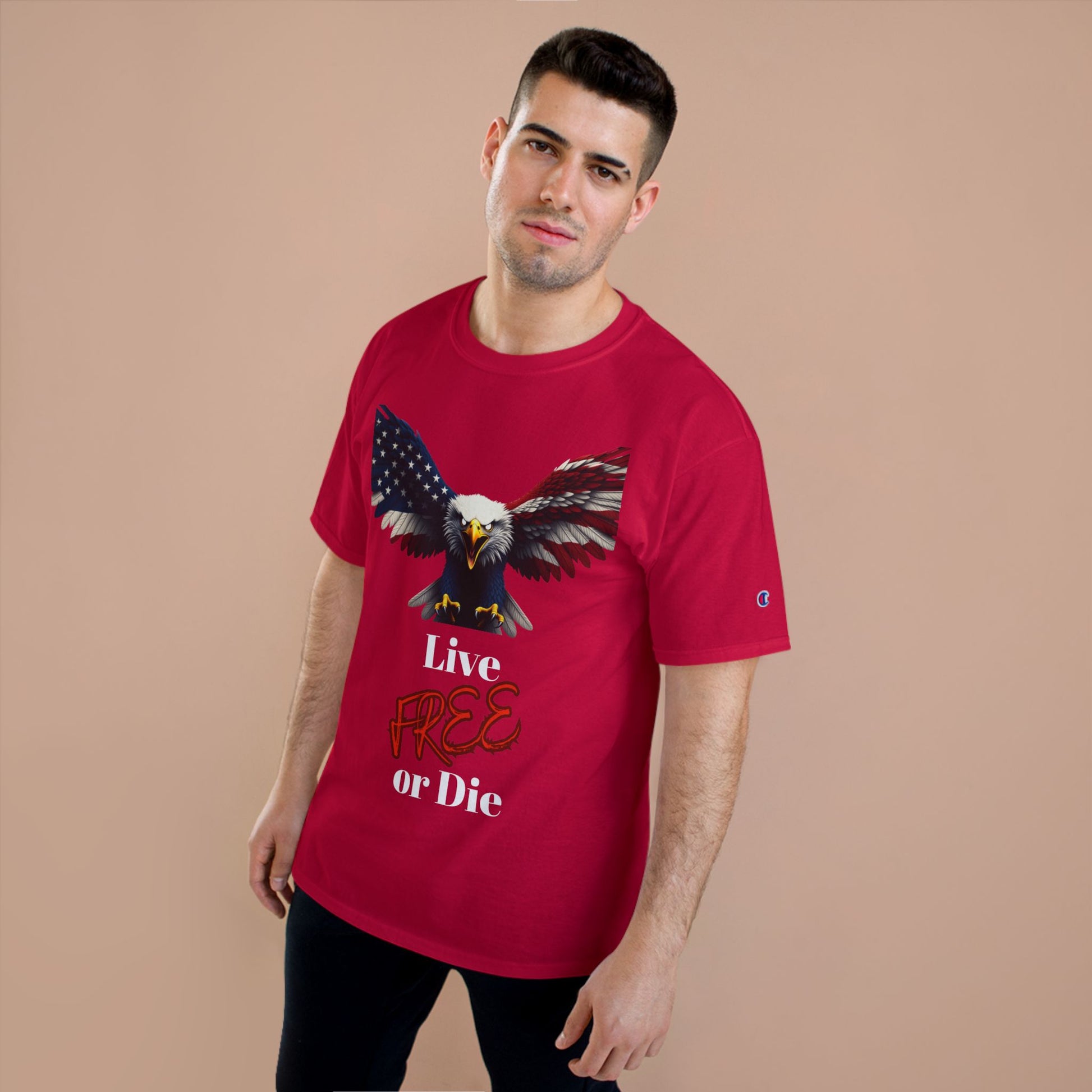 Live Free Or Die Patriotic Eagle on a Champion T-shirt