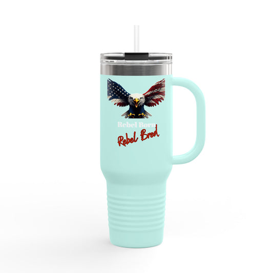 Rebel Born Rebel Bred Patriotic Eagle on a 40oz Insulated Travel Mug