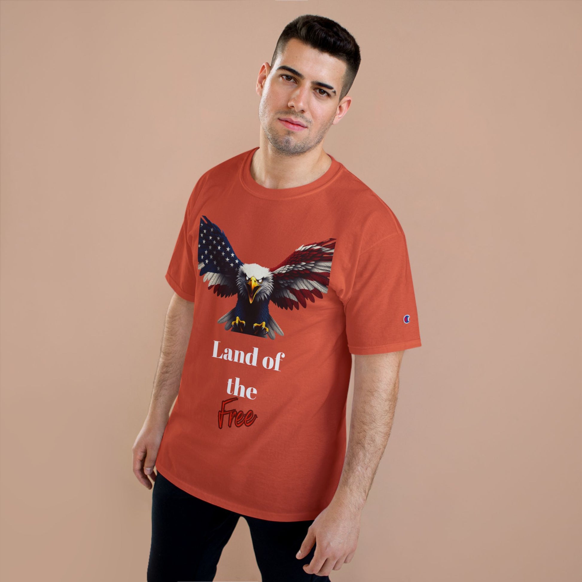Land Of The Free Patriotic Eagle on a Champion T-shirt