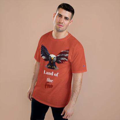 Land Of The Free Patriotic Eagle on a Champion T-shirt