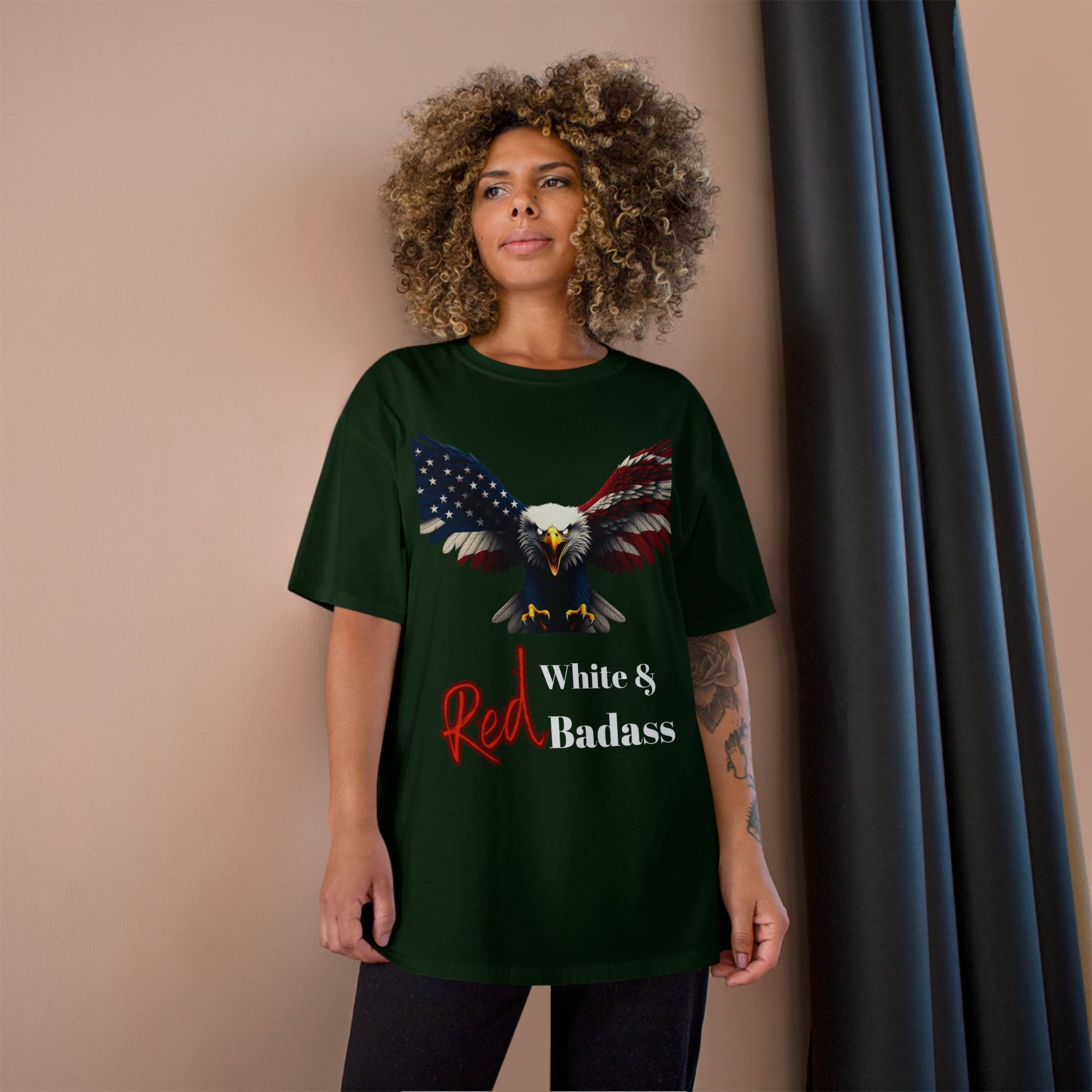 Red White & Badass Patriotic Eagle on a Champion T-shirt