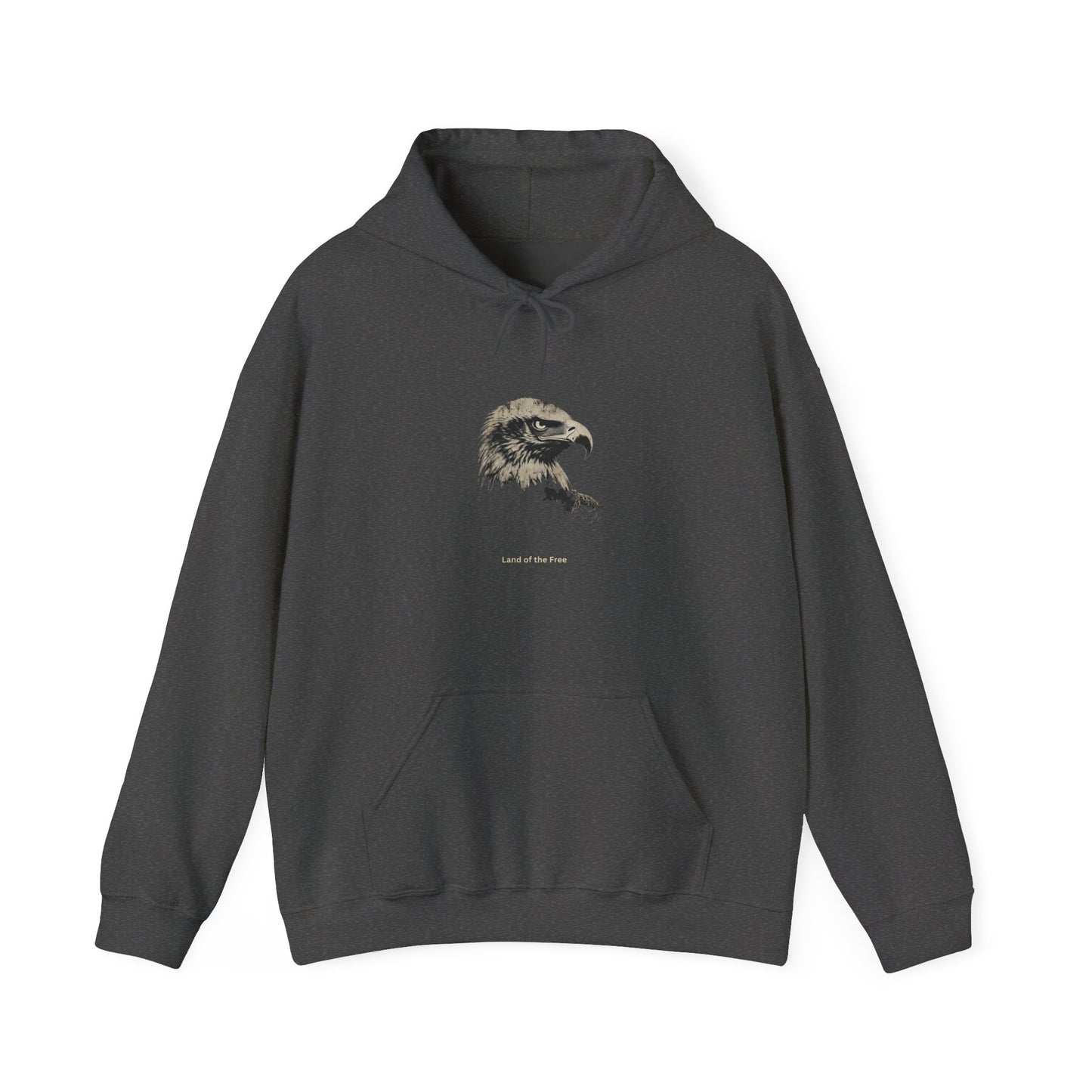 Land of the Free smaller text below an eagle head on a Pullover Hoodie