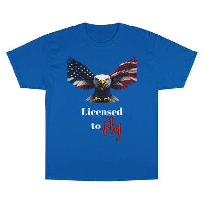 Licensed To Fly Patriotic Eagle on a Champion T-shirt
