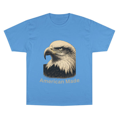 Engraved Eagle - American Made - text on the bottom of a Champion Tee