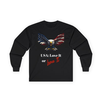 USA Love It Or Leave It Patriotic Eagle on a long sleeve tee
