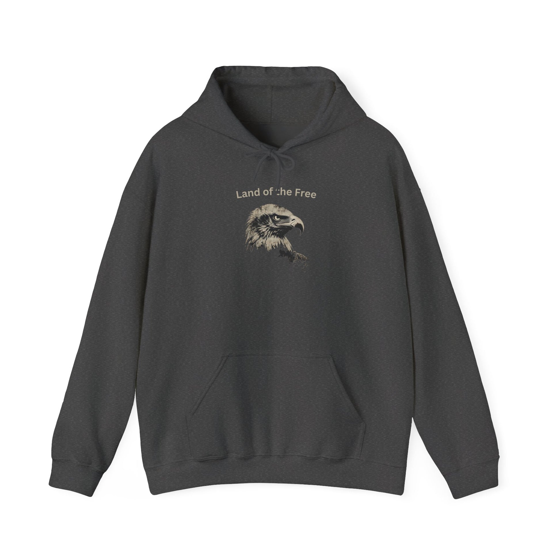 Land of the Free text above an eagle head on a Pullover Hoodie