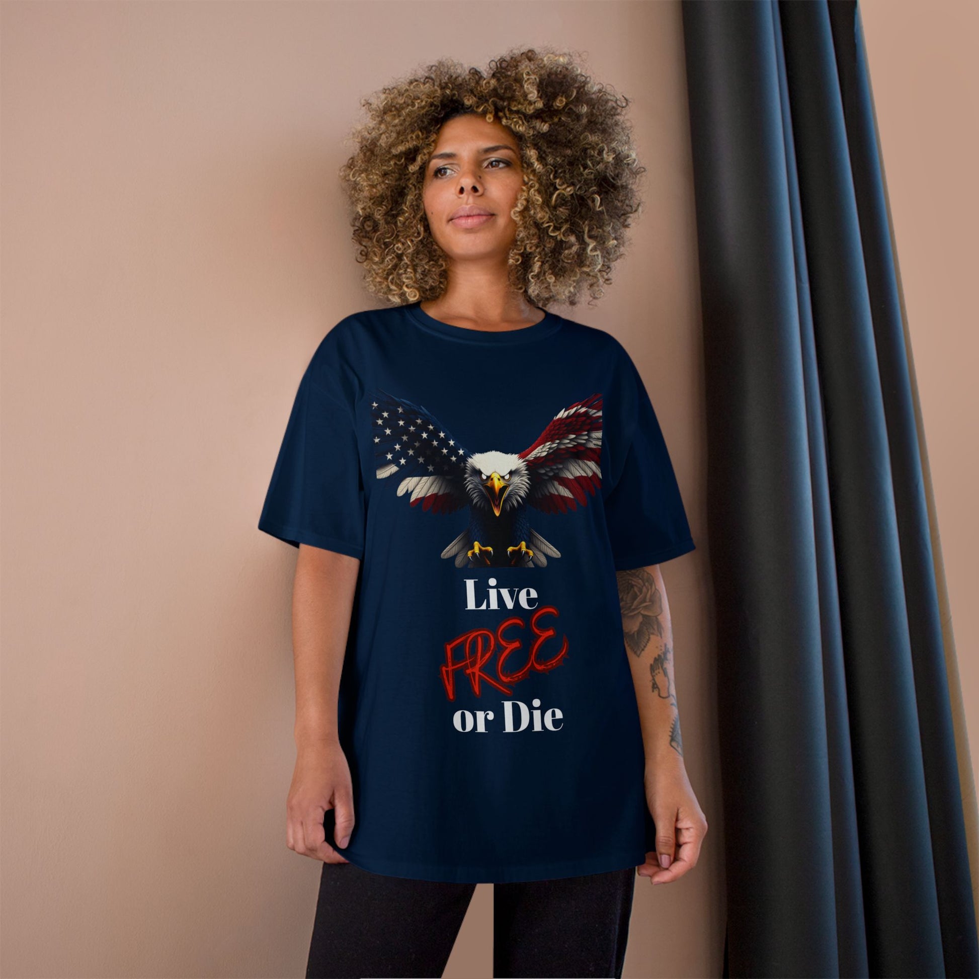 Live Free Or Die Patriotic Eagle on a Champion T-shirt