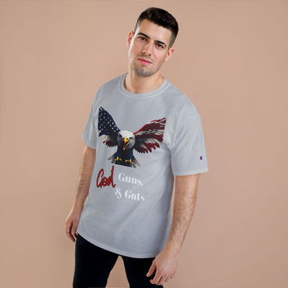 God Guns & Guts Patriotic Eagle on a Champion T-shirt