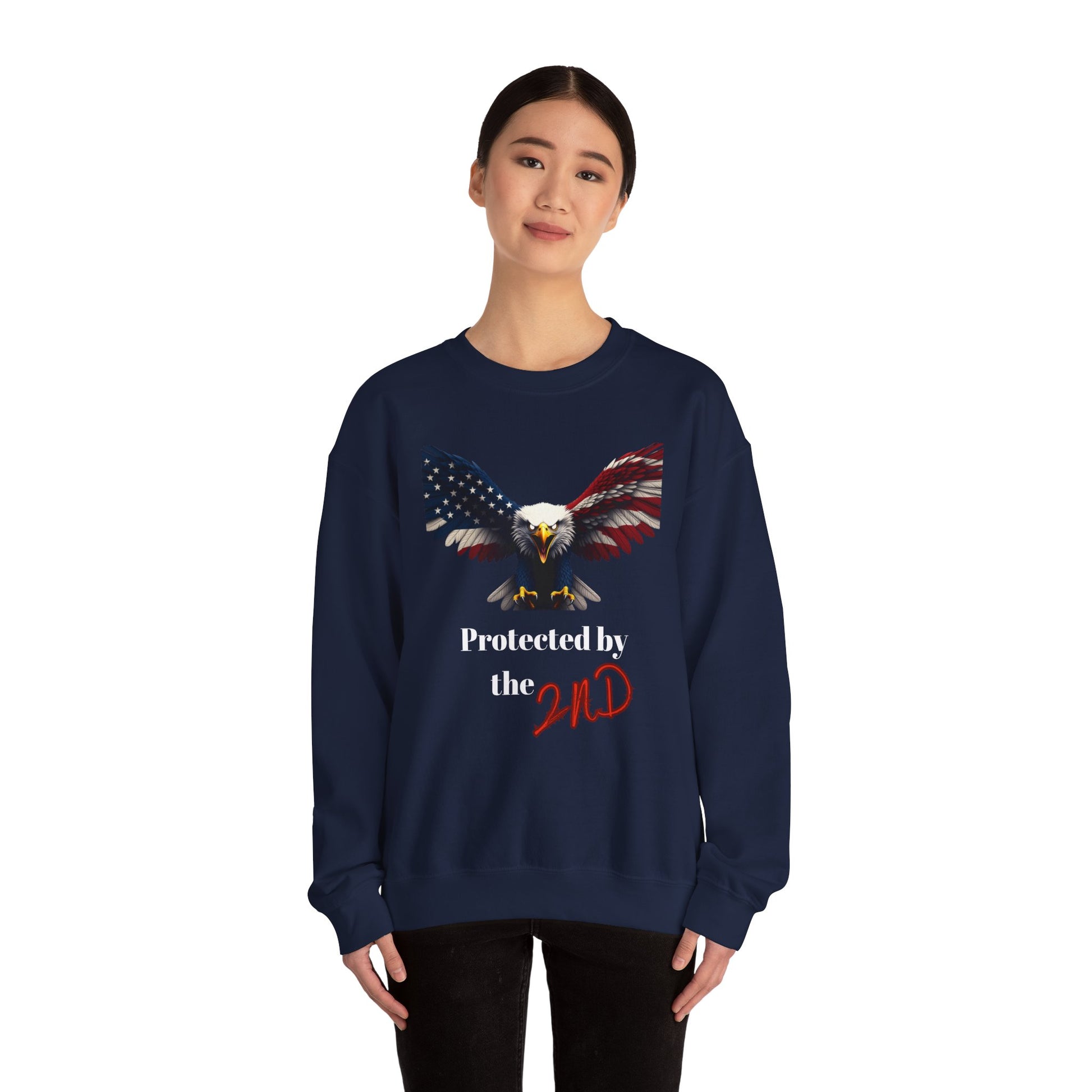 Protected By The 2nd Patriotic Eagle text on a Crewneck Sweatshirt