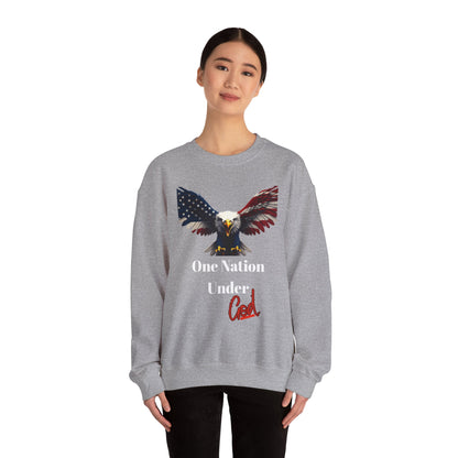 One Nation Under God Patriotic Eagle text on a Crewneck Sweatshirt