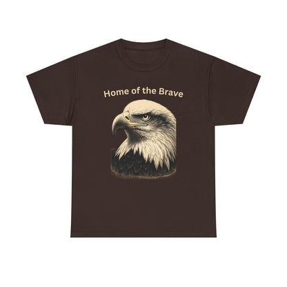 Engraved Eagle - Home of the Brave - text on the top of a Heavyweight T-shirt