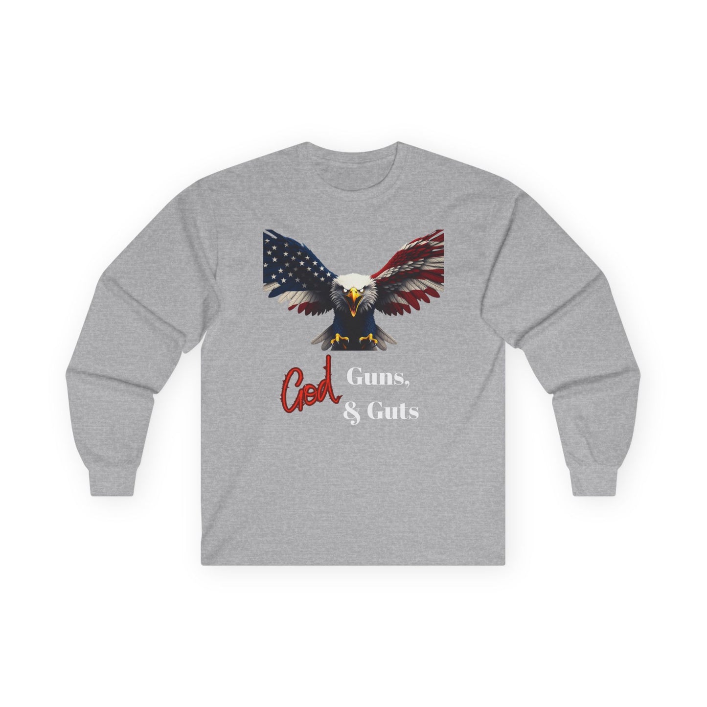 God Guns & Guts Patriotic Eagle on a long sleeve tee