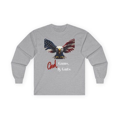 God Guns & Guts Patriotic Eagle on a long sleeve tee