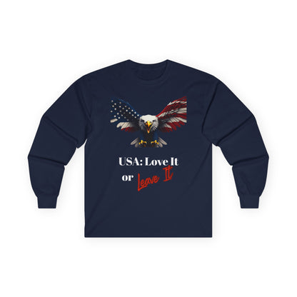USA Love It Or Leave It Patriotic Eagle on a long sleeve tee