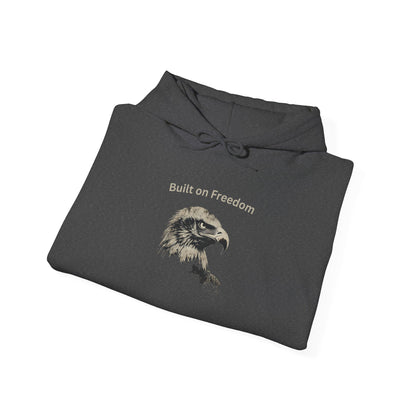 Built of Freedom text above an eagle head on a Pullover Hoodie