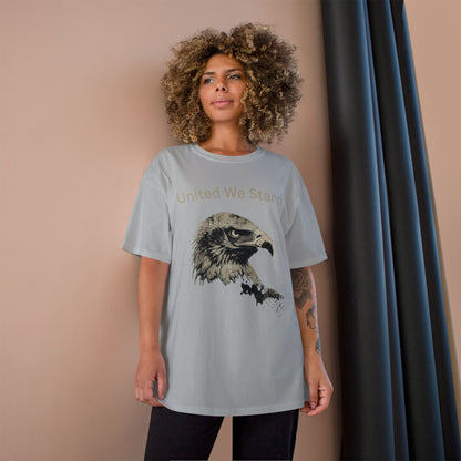 United We Stand text above an eagle head on a Champion Tee