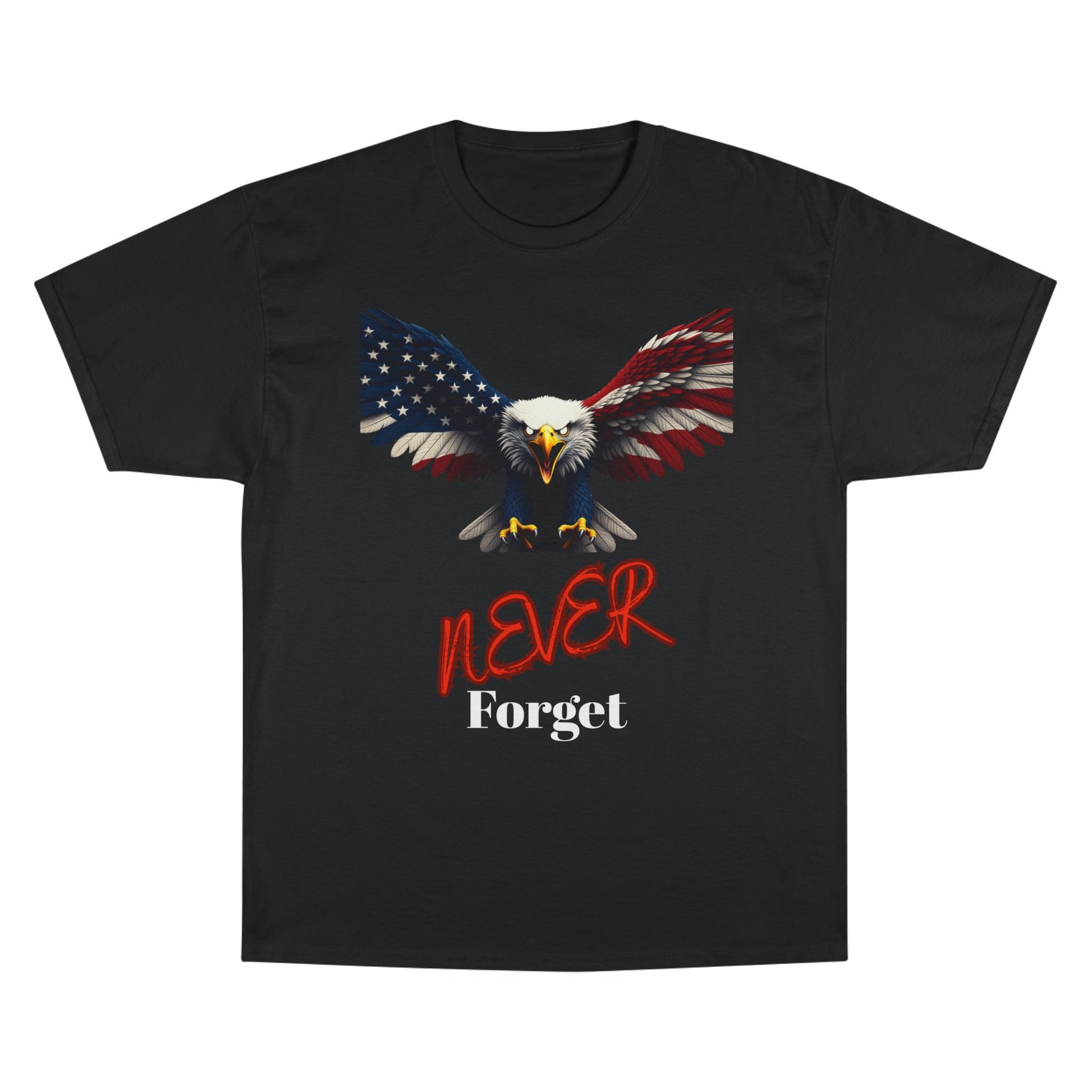 Never Forget Patriotic Eagle on a Champion T-shirt