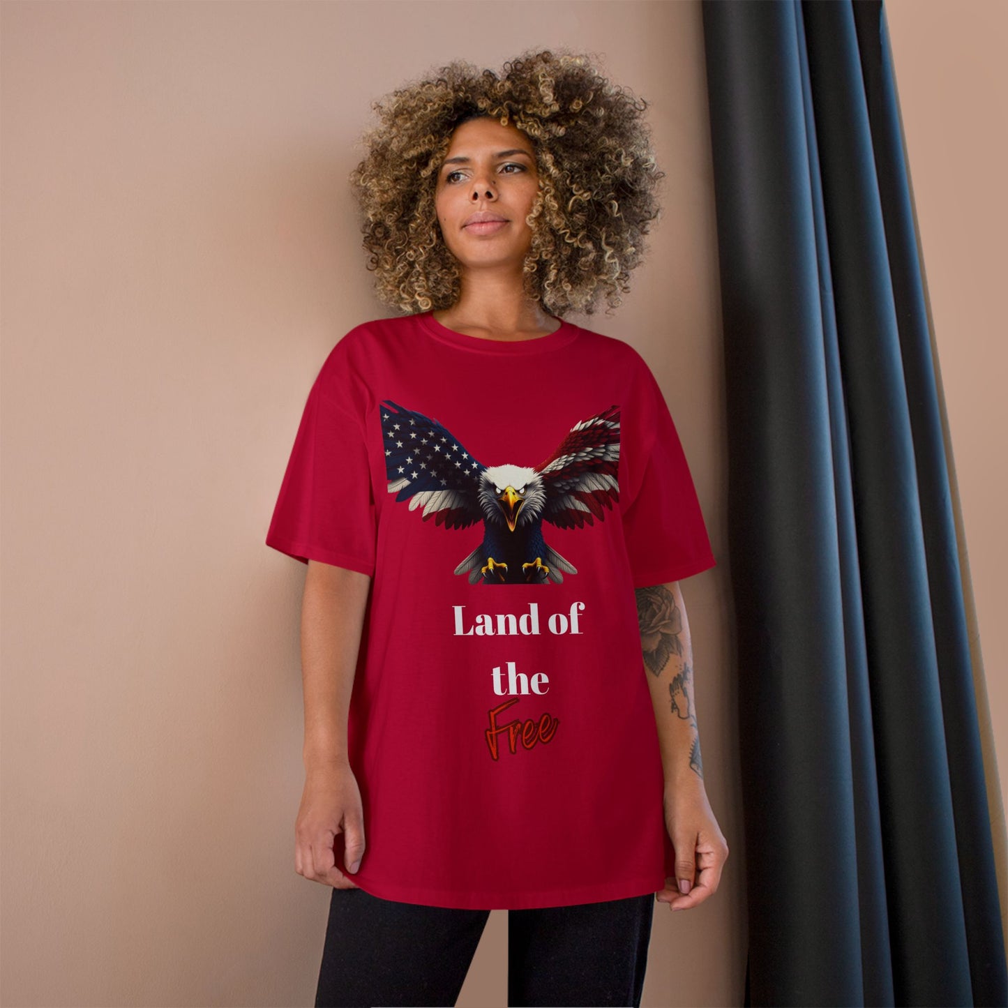 Land Of The Free Patriotic Eagle on a Champion T-shirt
