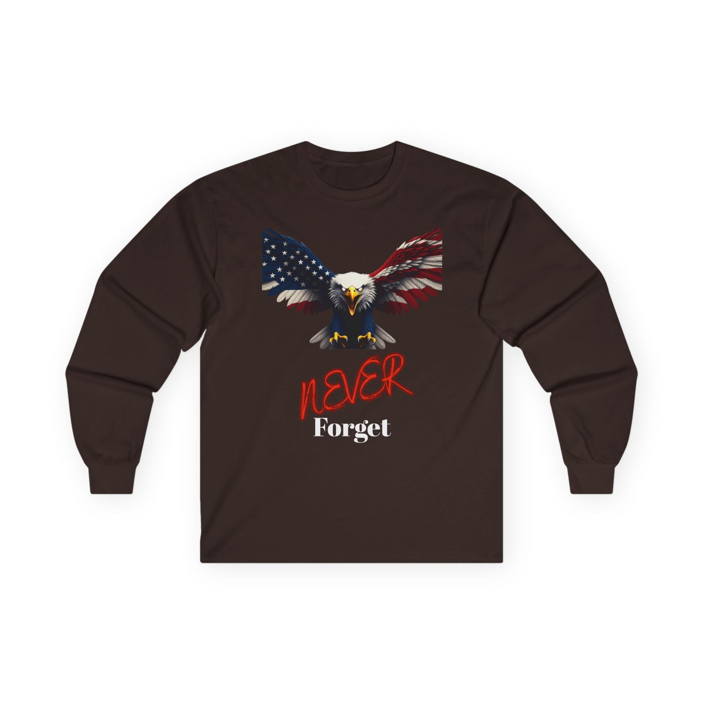 Never Forget Patriotic Eagle on a long sleeve tee